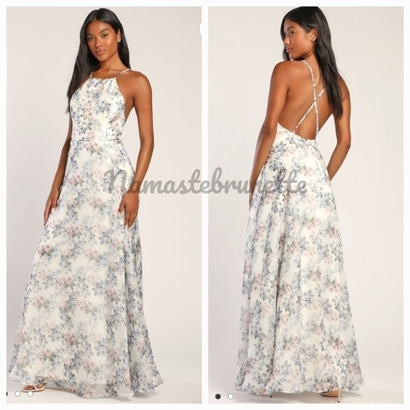 Nwt Lulu's Ivory Floral Print Backless Maxi Dress - Picture 10 of 16